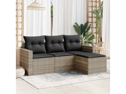 Vidaxl 4 Pcs Conj. Sofás Jardim C/ Almofadões Vime Pe Cinzento-claro