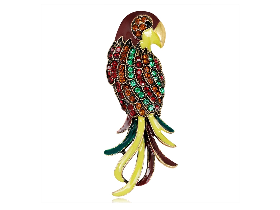 Broche De Papagaio Liga Antiga Com Pedras Coloridas Decoração