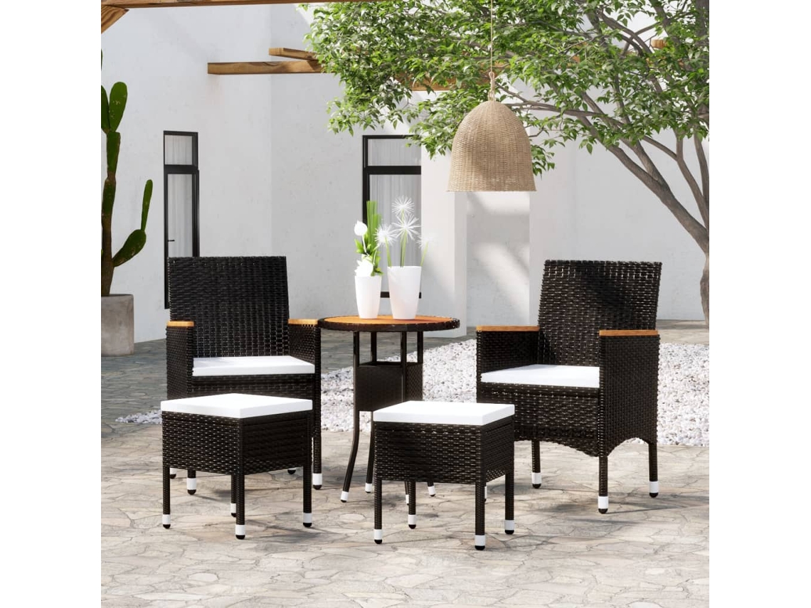 Vidaxl 5 Pcs Conjunto Lounge De Jardim Vime Pe Preto