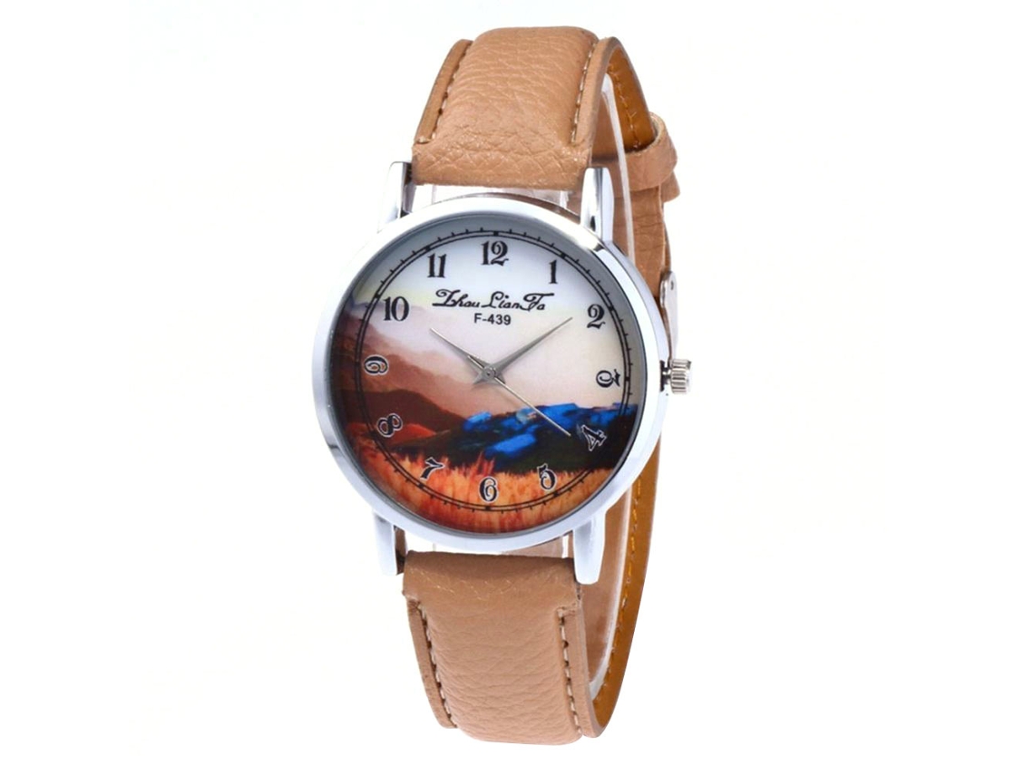 Reloj De Pulsera Analógico De Cuarzo Con Correa De Pu Color Amarillo Maíz Zhoulianfa