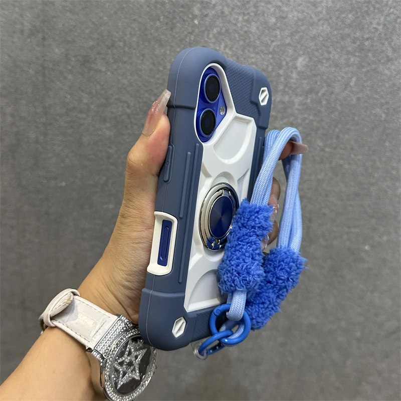 Capa De Celular (azul Margarida) Para Iphone 16 Pro Max, Em Silicone Macio Ao Toque E Resistente A Impactos, Com Cordão.