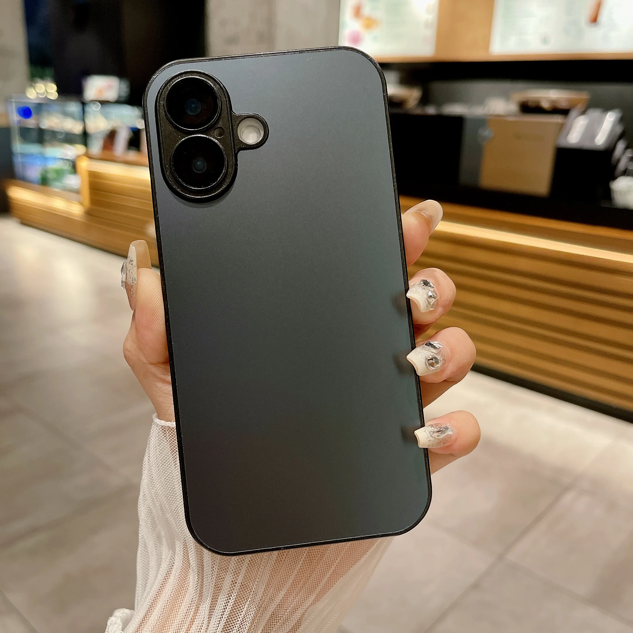 Capa De Celular Em Vidro Temperado Fosco (preta) Para Iphone 14 Plus.