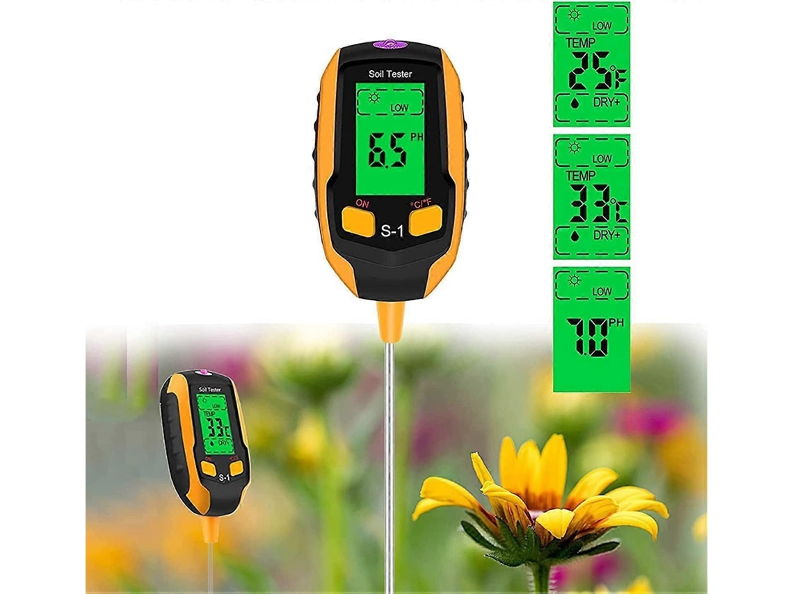 Medidor De Umidade Do Solo 4 Em 1 Visor Lcd Digital Temperatura Da Planta/umidade Solo/ph/intensidade Luz Solar Analisador Para Aquaforge