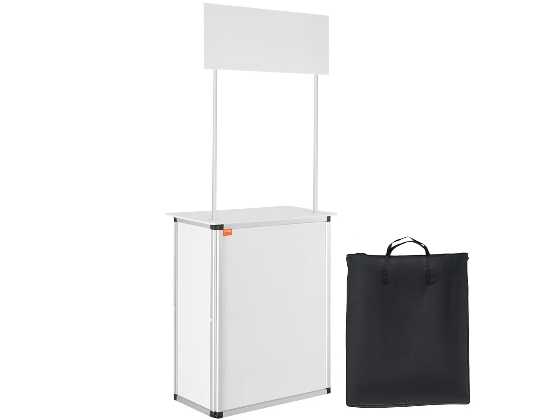 Mesa de Pódio Portátil para Feiras Comerciais VEVOR 30 91Inch X 14 96Inch X 71 46Inch Estande de Exposição para Balcão de Exposição com Parede
