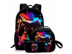Mochila Conjunto 3 Peças Para Meninos Czhhmart, Estampa De Comando De Jogo, 17 Polegadas, Com Lancheira E Estojo Estilo 2