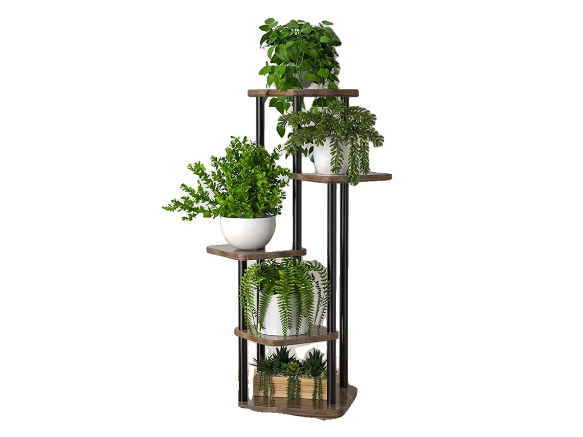 Suporte Para Plantas, Design Em Múltiplos Níveis, Construção De Madeira Robusta, Lsb-5camadas-preto