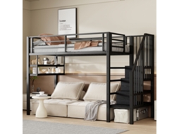 Cama Alta, 90*200cm, Com Prateleiras, Escada Para Armazenamento, Espaixo Da Cama Para Guardar Roupas, Grau de Proteção, Sem Colchão.