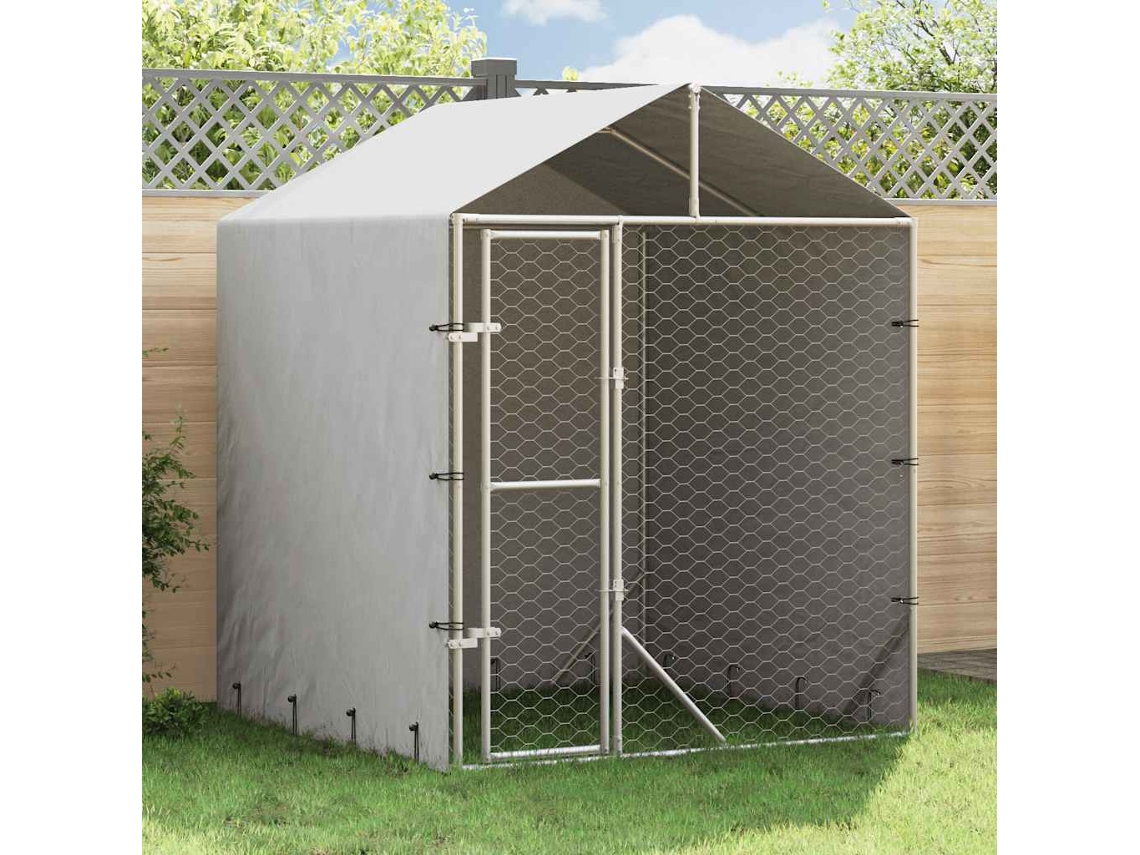 Vidaxl Canil De Exterior Com Teto 2x2x2,5m Aço Galvanizado Prateado