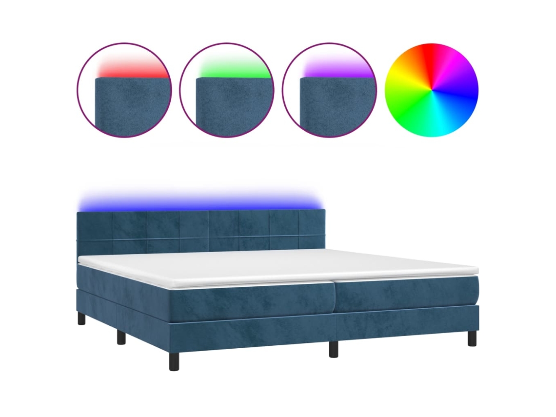 Cama Box Spring com Colchão/Led 200x200 cm Veludo Azul Escuro MAISON EXCLUSIVE