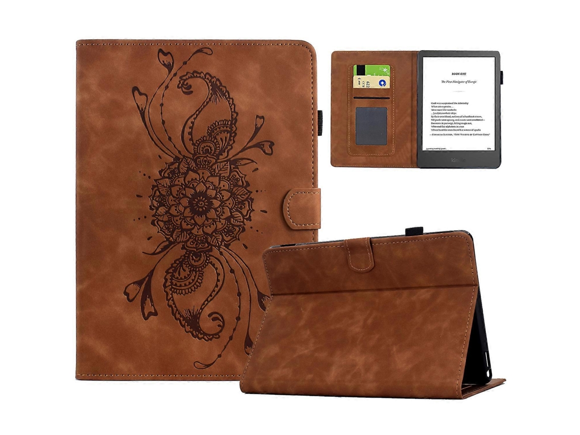 Capa Mandala para Tablet Amazon Kindle 6 (2022) com Slots para Cartões, Marrom Hengrongshen (2024)