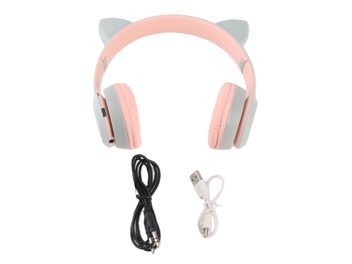 Fones de Ouvido Bluetooth Sem Fio com Slot para Cartão Orelhas de Gato Bonitas EOOCOO