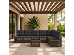 Vidaxl Conjunto De Sofá De Jardim 8 Unid. Cinzento Vime Pe