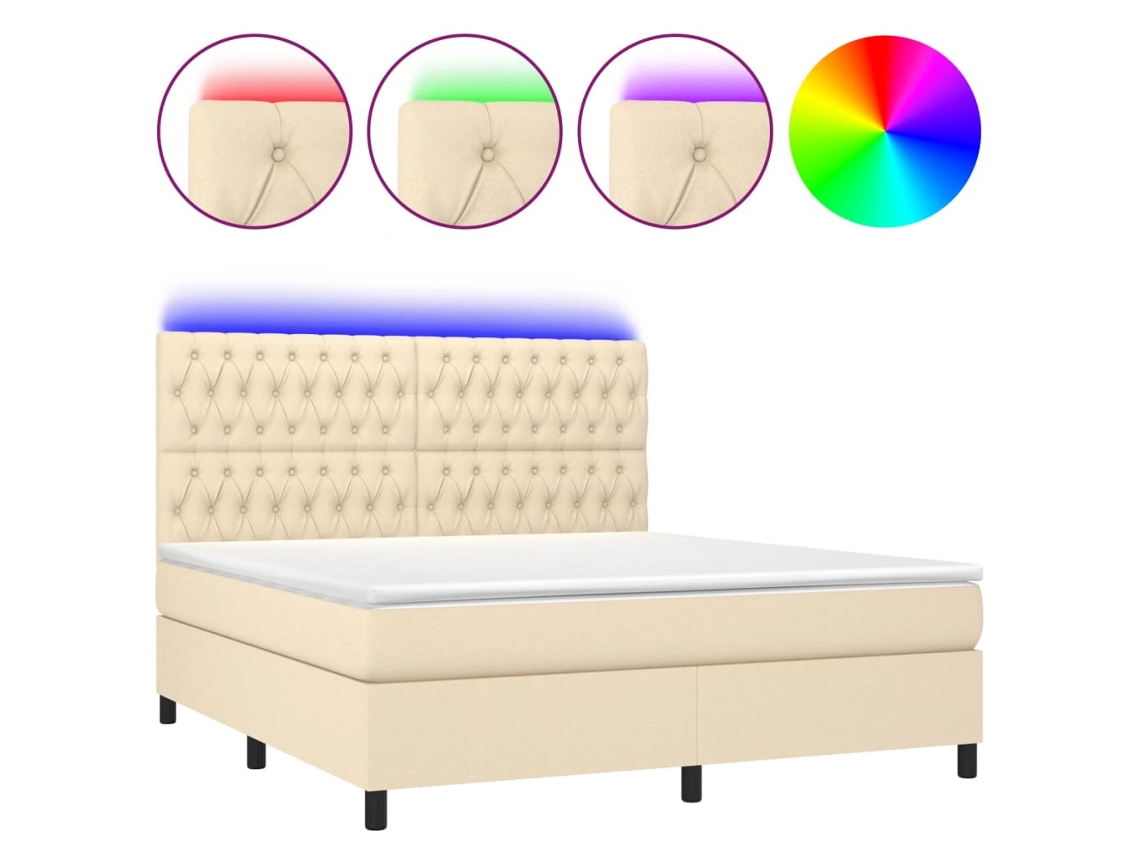 Cama Box Spring com Colchão e Led Tecido Cor Creme MAISON EXCLUSIVE (180x200 cm)