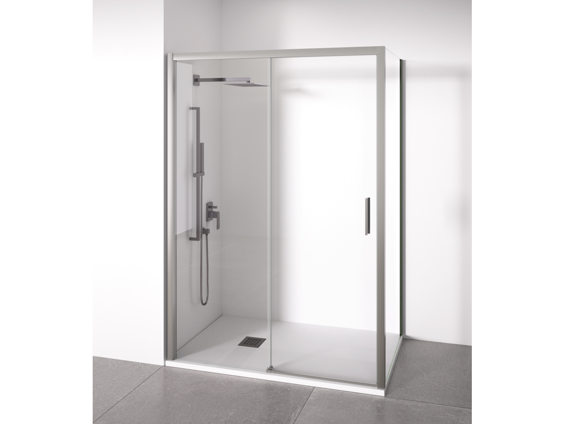 BELLOBATH Paroi de duche angular 1 deslizante + 2 fixos Vidro anticalcário 6mm Prata Largura adaptável 130-135x77-80 cm Porta esquerda