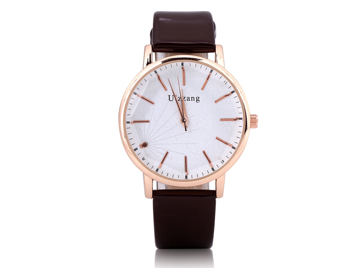 Relógio Analógico de Quartzo Feminino Ulzzang com Mostrador Grande Pulseira Pu Branco Café