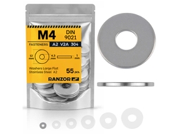 Anilha Plana Larga Inox A2 Din 9021 M4 (55 Un.) Ranzor | Large Flat Washer Stainless Steel Aisi 304