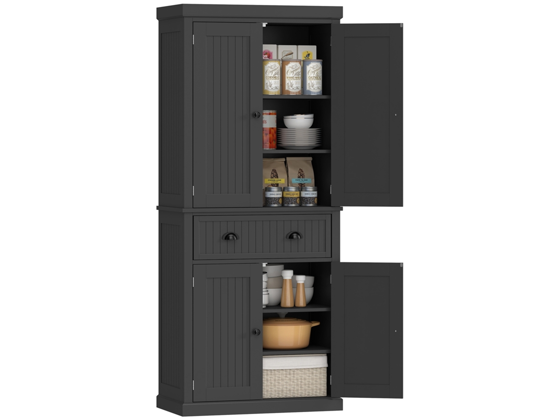 Cozinha com Buffet, 4 Portas, Gaveta, Prateleiras Ajustáveis 76,2x40,2x183cm Preto