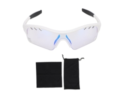 Óculos Rebe-Sports infantis com armação fotocromática adaptável à luz para corrida e escalada, armação branca + detalhes em azul.