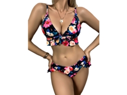 Maiô Biquíni Feminino Estampa Flor V neck Verão Tipo 4 L