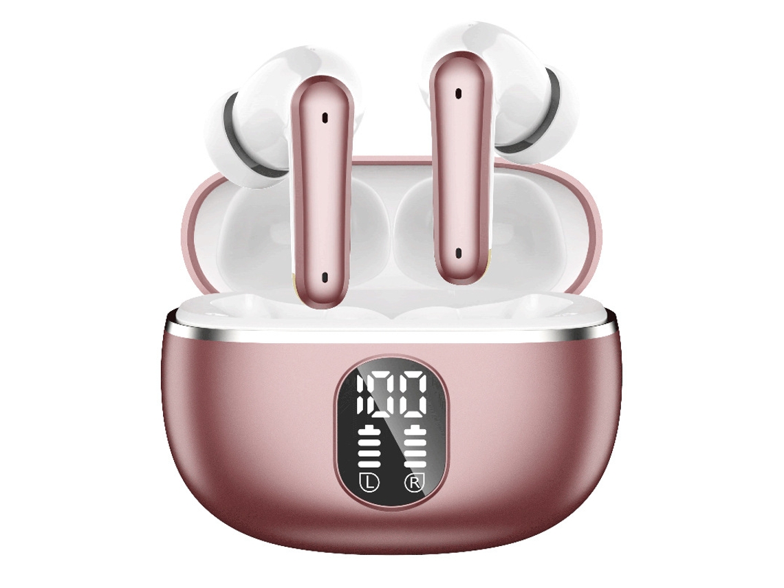 Fones Esportivos ZYBLSSBB ouro rosa, Bluetooth 5.4, 40h, tela LED, 4 microfones, enc bass