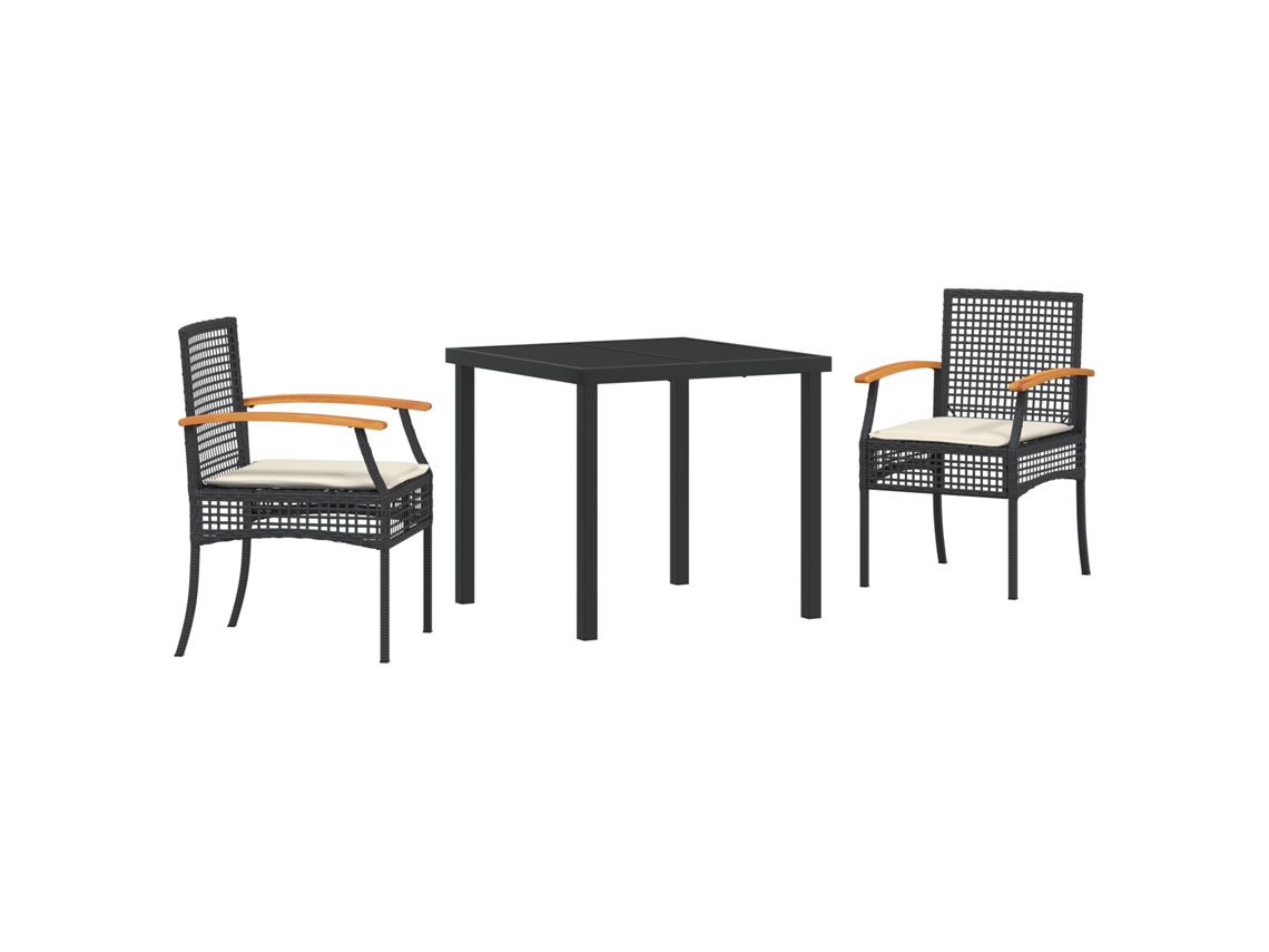 Conjunto 3 De Jantar De Jardim Com Almofadas Vidaxl Preto Rattan Poliéster