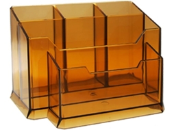 Porta-lápis de plástico Ruilogod para mesa, escola, organizador de lápis, marrom transparente