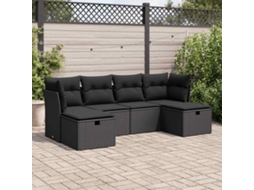 Vidaxl 6 Pcs Conjunto Sofás De Jardim C/ Almofadões Vime Pe Preto