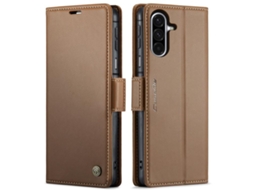 Capa Para Samsung Galaxy A17 De Couro Com Fecho Borboleta Textura De Lichia E Proteção Rfid Antirroubo Marrom