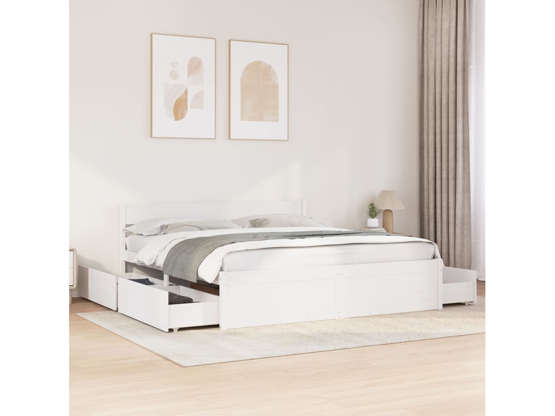 Cama Sem Colchão 200x200 Cm Madeira De Pinho Maciça Branco