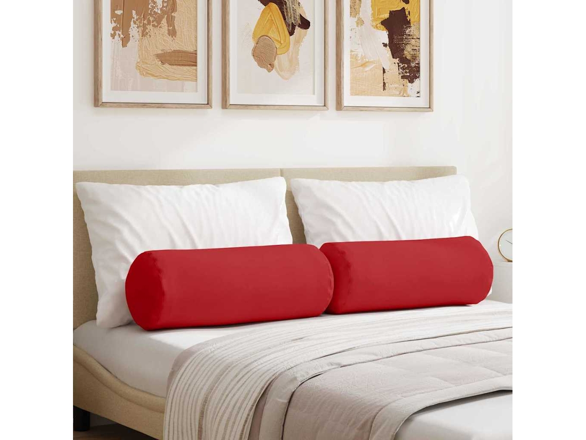 Vidaxl Almofadas De Apoio 2 Unid. Tecido Vermelho Ø 25 X 70 Cm