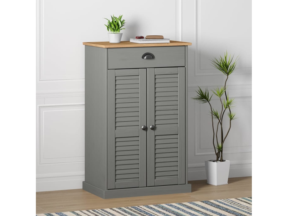 Vidaxl Sapateira Vigo 60x35x96 Cm Madeira De Pinho Maciça Cinzento