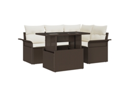 Conjunto 5 De Sofás De Jardim Vidaxl Com Almofadas  Castanho Vime Pe