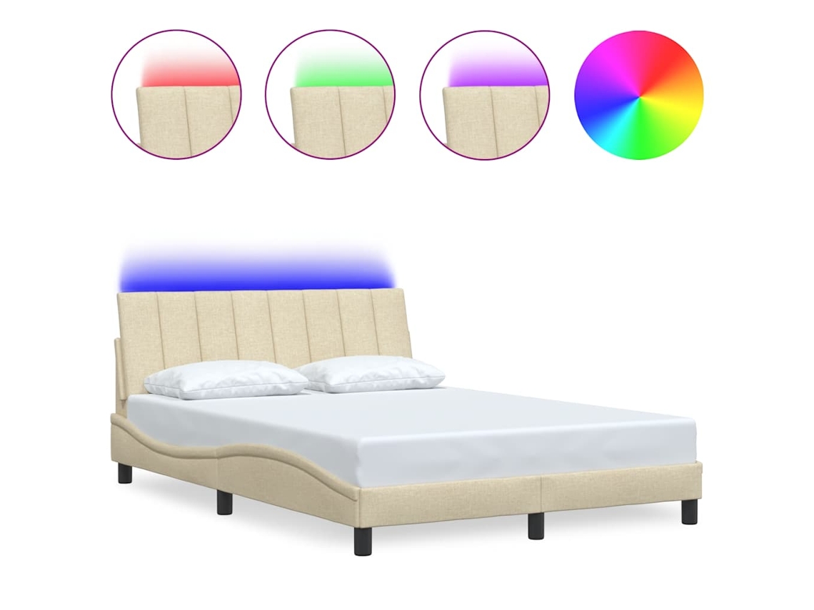 Bed Frame, Bed Frames Vidaxl Creme Tecido (140 X 190 Cm)
