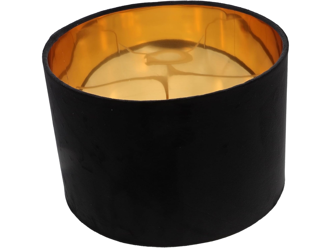Abajur Decorativo Em Tecido Forrado Com Veludo Dourado, Ø30cm, Para Soquete E27.
