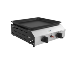 Prato de Churrasco a Gás com 2 Queimadores. Tampa Antiaderente e Potência de 4,8kw. Prata Ge