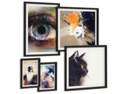 Conjunto De Pinturas Arte Moderna Retratos Abstração Espelharte (5 Peças)