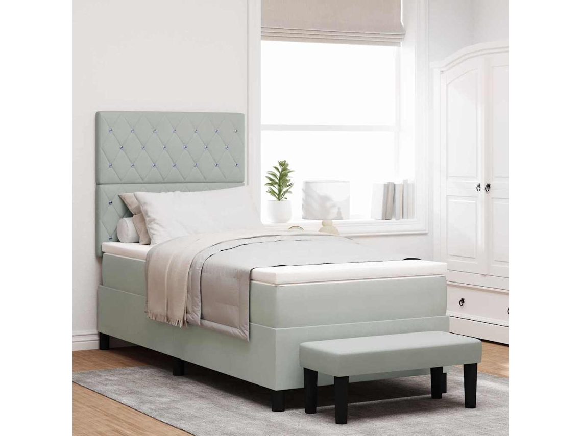 Vidaxl Cama Box Com Cabeceira Cinzento-claro 190 X 90 Cm Veludo
