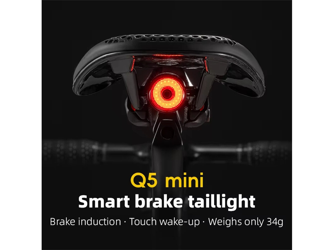 Rockbros Q5 Mini Lanterna Traseira Inteligente Bicicleta Preta Sensor Vibração Luz Freio Sensor Luz Ipx6 Tipo-c Mtb Estrada Ciclismo Noturno