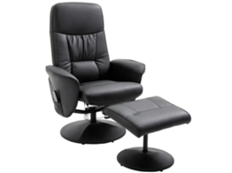 Poltrona Reclinável Preto +banquinho, 10 Pontos Massagem/controle, Couro Sintético,