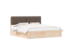 Estrutura de Cama com Cabeceira Estofada Cinzento Acastanhado MAISON EXCLUSIVE