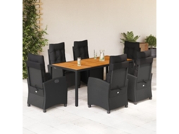 Vidaxl 7 Pcs Conjunto De Jantar P/ Jardim C/ Almofadões Vime Pe Preto