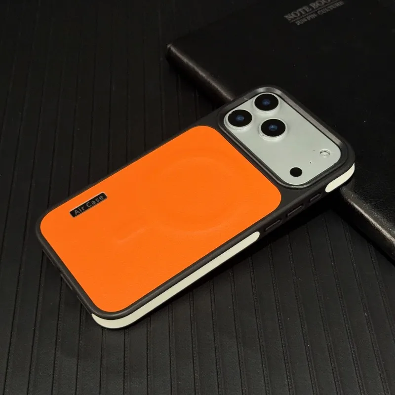 Capa De Couro Laranja Para Iphone 13, Compatível Com Carregamento Sem Fio, Acabamento Fosco À Prova De Choque.