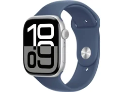 APPLE Watch Series 10 GPS 46 mm Alumínio Prateado com Bracelete Desportiva Azul Denim (Tamanho: M/L)