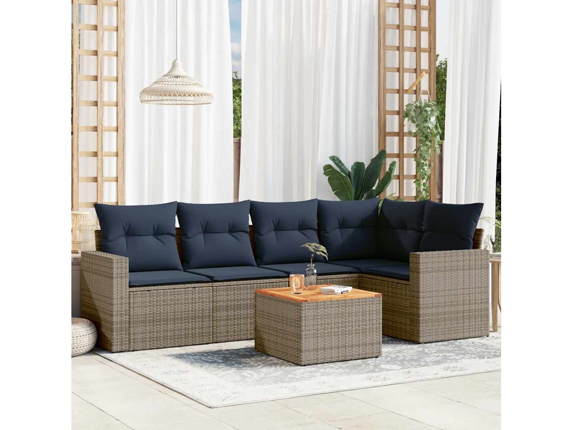 Vidaxl 6 Pcs Conjunto Sofás P/ Jardim C/ Almofadões Vime Pe Cinzento