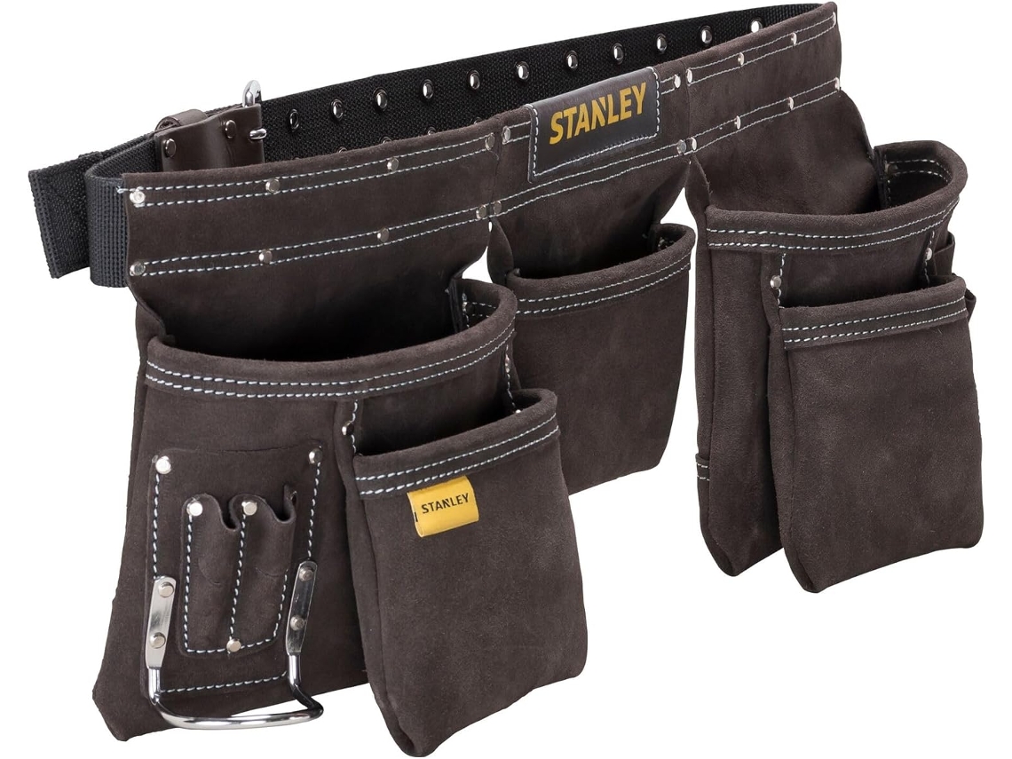 Topbathy Stanley Bolsa Dupla para Ferramentas com Vários Bolsos Couro Premium Reforço Rebites Costuras