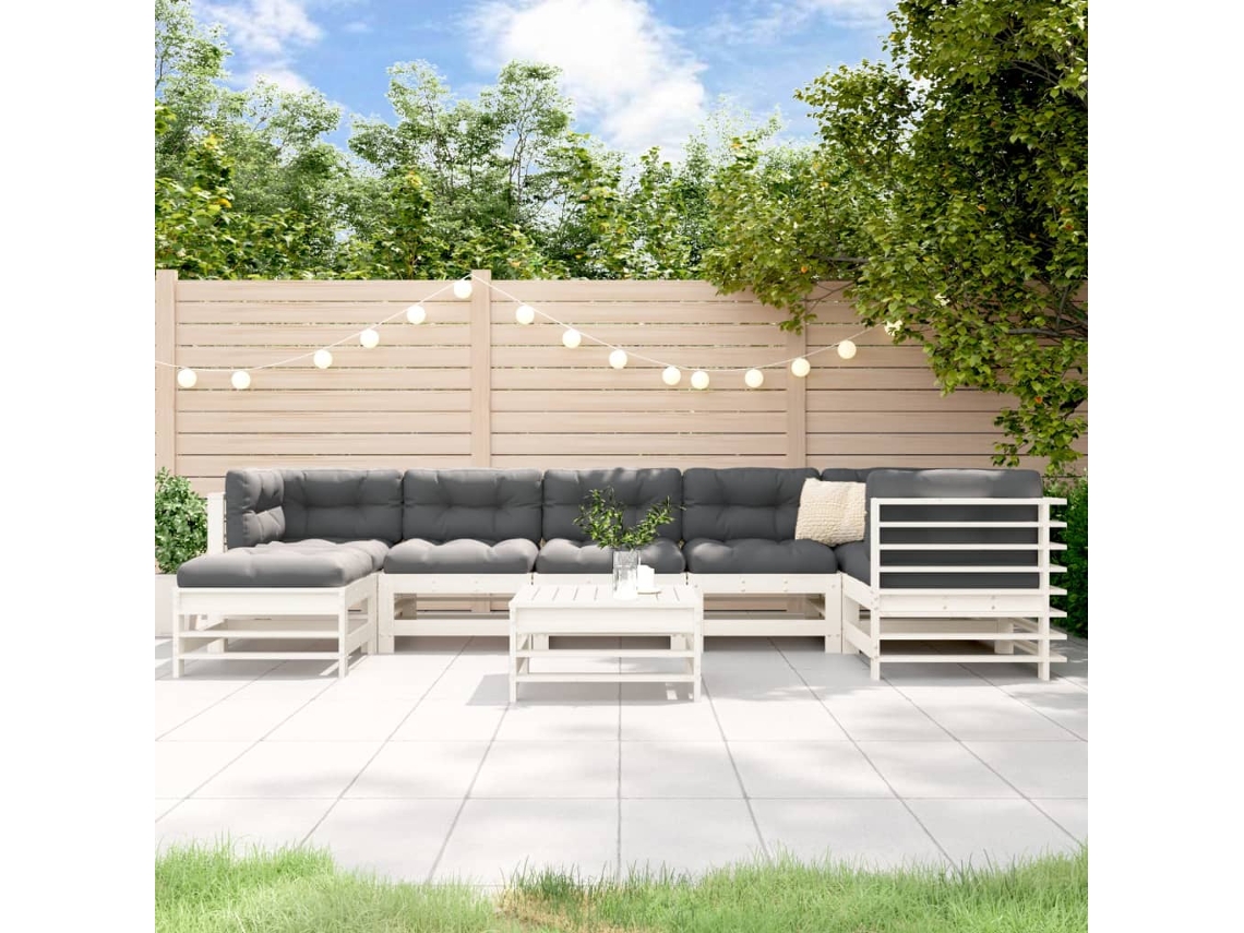 Conjunto Lounge 8 pçs Jardim C/ Almofadas Madeira Maciça Branco Dkd Home Decor