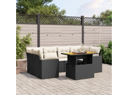 7 Pcs Conjunto De Sofás P/ Jardim C/ Almofadões Vime Pe Preto Dkd Home Decor