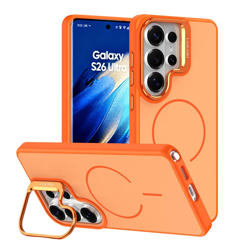 (laranja, Galaxy S26) Capa Magnética Fosca Para Celular Com Suporte Para Câmera E Proteção Contra Impactos.