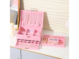 Caixa de Jóias em Moletom de Camurça 3 Camadas com Fecho Rosa 24.5 * 17 * 11.5cm ZSANFS