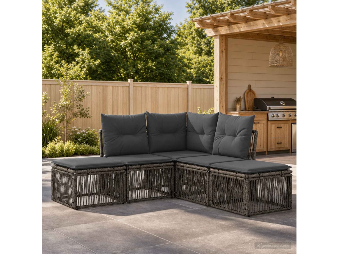 Vidaxl Conjunto De Sofá De Jardim 5 Pcs Cinzento Vime Pe